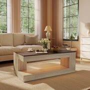 Hawsaiy Farmhouse Coffee Table with Storage Shelf & LED Light, 47
