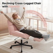 Hawsaiy Criss Cross Office Chair with Footrest, Oversized Sherpa Cross Legged Desk Chair, Height Adjustable Swivel Vanity Chair for Home Office Bedroom