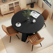 Hawsaiy Extendable Round to Oval Dining Table Set for 4–6, Space-Saving Wooden Table with Hidden Storage, Expandable Dining Table with Upholstered Chairs
