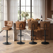 Hawsaiy Vintage Bar Stools Set of 2, Adjustable Swivel Counter Height Barstools, Tufted Faux Leather Kitchen Island Chairs with Footrest