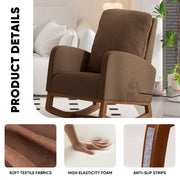 Nalupatio Rocking Chair Nursery, Reading Chair, Glider Accent Chair, Rocking Accent Chair with Wood Legs for Living Room, Bedroom Brown Coffee
