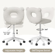 Nalupatio Bear Kids Desk Chair with Wheels& Back, Adjustable Armless Child Study Chair, Cute Teddy Fabric Office Chair, Vanity Makeup Chair for Girl & Lady in Bedroom Reading Living Room,Beige