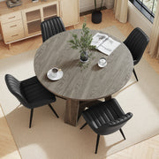Hawsaiy Extendable Round to Oval Dining Table Set for 4–6, Space-Saving Wooden Table with Hidden Storage, Expandable Dining Table with Upholstered Chairs