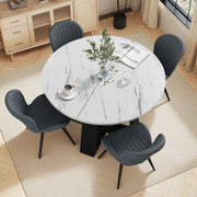 Hawsaiy Extendable Round to Oval Dining Table Set for 4–6, Space-Saving Wooden Table with Hidden Storage, Expandable Dining Table with Upholstered Chairs