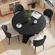 Hawsaiy Extendable Round to Oval Dining Table Set for 4, Space-Saving Wooden Table with Hidden Storage, Expandable Dining Table with Faux Leather Chairs