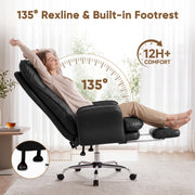 Hawsaiy Cross Legged Office Chair with Flip Armrests，Big and Tall Executive Office Chair, 135° Reclining Criss Cross Chair with Footrest & Lumbar Pillow
