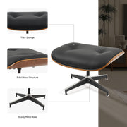 Hawsaiy Mid Century Lounge Chair with Ottoman,PU Leather Recliner Chair with Wide Armrest Solid Walnut Wood Accent Chair for Living Room Bedroom Office