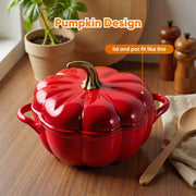 Hawsaiy 4.5 QT Pumpkin Shaped Cast Iron Dutch Oven, 360° Uniform Heating, Enameled Cast Iron Pot with Lid, Suitable for Most Stoves, Festive Cookware