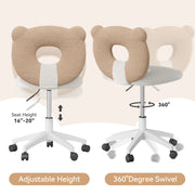 Nalupatio Bear Kids Desk Chair with Wheels& Back, Adjustable Armless Child Study Chair, Cute Teddy Fabric Office Chair, Vanity Makeup Chair for Girl & Lady in Bedroom Reading Living Room,Beige