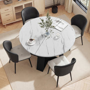 Hawsaiy Extendable Round to Oval Dining Table Set for 4, Space-Saving Wooden Table with Hidden Storage, Expandable Dining Table with Faux Leather Chairs