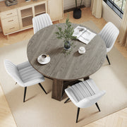 Hawsaiy Extendable Round to Oval Dining Table Set for 4–6, Space-Saving Wooden Table with Hidden Storage, Expandable Dining Table with Upholstered Chairs