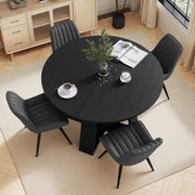 Hawsaiy Extendable Round to Oval Dining Table Set for 4–6, Space-Saving Wooden Table with Hidden Storage, Expandable Dining Table with Upholstered Chairs