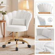 Hawsaiy Shell Back Home Office Chair with Lumbar Pillow, Modern Upholstered Desk Chair with Gold Metal Base, Swivel Adjustable Computer Chair for Home Office