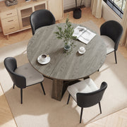 Hawsaiy Extendable Round to Oval Dining Table Set for 4, Space-Saving Wooden Table with Hidden Storage, Expandable Dining Table with Faux Leather Chairs