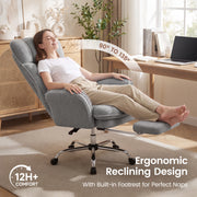 Hawsaiy Cross Legged Office Chair with Flip Armrests，Big and Tall Executive Office Chair, 135° Reclining Criss Cross Chair with Footrest & Lumbar Pillow