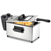 Kerilyn 3L Deep Fryer with Basket, 1700W Electric Deep Fryer with Time & Temperature Control for Home Use, Removable Basket, Lid with View Window and Odor Free Filter, Stainless Steel, Dishwasher Safe