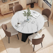 Hawsaiy Extendable Round to Oval Dining Table Set for 4, Space-Saving Wooden Table with Hidden Storage, Expandable Dining Table with Faux Leather Chairs