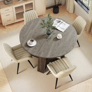 Hawsaiy Extendable Round to Oval Dining Table Set for 4–6, Space-Saving Wooden Table with Hidden Storage, Expandable Dining Table with Upholstered Chairs