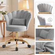 Hawsaiy Shell Back Home Office Chair with Lumbar Pillow, Modern Upholstered Desk Chair with Gold Metal Base, Swivel Adjustable Computer Chair for Home Office