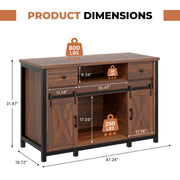 Hawsaiy  Fish Tank Stand with Power Outlet, Fits Up to 100 Gallon Aquarium, 800 lbs Capacity, Sliding Barn Doors, Adjustable Shelves, Storage for Fish Supplies, ETL Certified, Brown