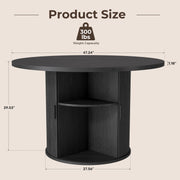 Hawsaiy Round Dining Table for 2 with Sliding Door Storage Base, Space-Saving Waterproof Scratch-Resistant Wood Top, Modern Farmhouse Kitchen Table