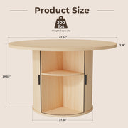 Hawsaiy Round Dining Table for 2 with Sliding Door Storage Base, Space-Saving Waterproof Scratch-Resistant Wood Top, Modern Farmhouse Kitchen Table