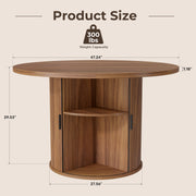 Hawsaiy Round Dining Table for 2 with Sliding Door Storage Base, Space-Saving Waterproof Scratch-Resistant Wood Top, Modern Farmhouse Kitchen Table