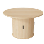 Hawsaiy Round Dining Table for 2 with Sliding Door Storage Base, Space-Saving Waterproof Scratch-Resistant Wood Top, Modern Farmhouse Kitchen Table