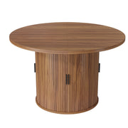 Hawsaiy Round Dining Table for 2 with Sliding Door Storage Base, Space-Saving Waterproof Scratch-Resistant Wood Top, Modern Farmhouse Kitchen Table