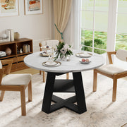 Hawsaiy 43.3-59 in Extendable Oval Dining Table for 4-6, Space-Saving Round Kitchen Table with Hidden Leaf Storage & Bottom Shelf for Small Space