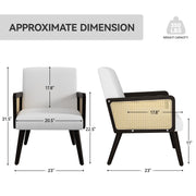 Hawsaiy Rattan Accent Chair, Linen Fabric Upholstered Armchair with Wood Legs, Mid Century Modern Reading Comfy Lounge Chair with Spring Support, for Living Room Bedroom