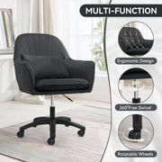 Nalupatio Daluvenix Modern Home Office Chair Upholstered Velvet Desk Chair Ergonomic Computer Task Chair Height Adjustable Swivel Vanity Chair with Wheel & Pillow Comfy Chair for Bedroom Dressing Room Beige