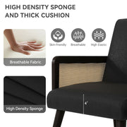 Nalupatio Rattan Accent Chair, Linen Fabric Upholstered Armchair with Wood Legs, Mid Century Modern Reading Comfy Lounge Chair with Spring Support, for Living Room Bedroom,Brown