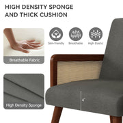 Nalupatio Rattan Accent Chair, Linen Fabric Upholstered Armchair with Wood Legs, Mid Century Modern Reading Comfy Lounge Chair with Spring Support, for Living Room Bedroom,Brown