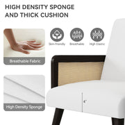 Nalupatio Rattan Accent Chair, Linen Fabric Upholstered Armchair with Wood Legs, Mid Century Modern Reading Comfy Lounge Chair with Spring Support, for Living Room Bedroom,Brown