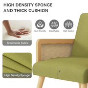 Nalupatio Rattan Accent Chair, Linen Fabric Upholstered Armchair with Wood Legs, Mid Century Modern Reading Comfy Lounge Chair with Spring Support, for Living Room Bedroom,Brown