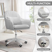 Nalupatio Daluvenix Modern Home Office Chair Upholstered Velvet Desk Chair Ergonomic Computer Task Chair Height Adjustable Swivel Vanity Chair with Wheel & Pillow Comfy Chair for Bedroom Dressing Room Beige