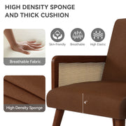 Nalupatio Rattan Accent Chair, Linen Fabric Upholstered Armchair with Wood Legs, Mid Century Modern Reading Comfy Lounge Chair with Spring Support, for Living Room Bedroom,Brown