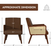 Hawsaiy Rattan Accent Chair, Linen Fabric Upholstered Armchair with Wood Legs, Mid Century Modern Reading Comfy Lounge Chair with Spring Support, for Living Room Bedroom