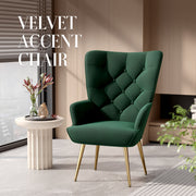 Hawsaiy Mid-Century Modern Velvet Tufted Wingback Accent Chair Set of 1/2 with Metal Legs for Living Room and Bedroom