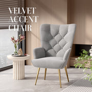 Hawsaiy Mid-Century Modern Velvet Tufted Wingback Accent Chair Set of 1/2 with Metal Legs for Living Room and Bedroom