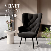 Hawsaiy Mid-Century Modern Velvet Tufted Wingback Accent Chair Set of 1/2 with Metal Legs for Living Room and Bedroom