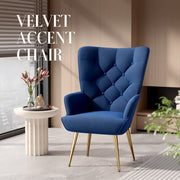 Hawsaiy Mid-Century Modern Velvet Tufted Wingback Accent Chair Set of 1/2 with Metal Legs for Living Room and Bedroom