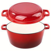 Kerilyn 2-in-1 Heavy-Duty Cast Iron Dutch Oven Pot - Kitchen & Dining Essential for Bread Baking, Cooking, Stewing - Nonstick, Oven Safe Up to 500°F, Dual Handles, Works on All Stovetops, Easy Cleaning, Durable Construction