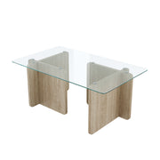 Hawsaiy Modern Glass Coffee Table with Wooden Base, Stylish End Table for Living Room & Office, Natural(23.6