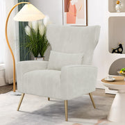 Nalupatio Velvet Fabric Upholstered Reading Comfy Mid Century Modern Armchair with Metal Legs and Spring Support, Accent Chair for Living Room,Beige