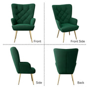 Hawsaiy Mid-Century Modern Velvet Tufted Wingback Accent Chair Set of 1/2 with Metal Legs for Living Room and Bedroom