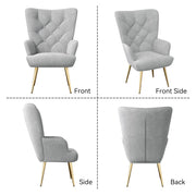 Hawsaiy Mid-Century Modern Velvet Tufted Wingback Accent Chair Set of 1/2 with Metal Legs for Living Room and Bedroom