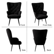 Hawsaiy Mid-Century Modern Velvet Tufted Wingback Accent Chair Set of 1/2 with Metal Legs for Living Room and Bedroom