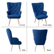 Hawsaiy Mid-Century Modern Velvet Tufted Wingback Accent Chair Set of 1/2 with Metal Legs for Living Room and Bedroom